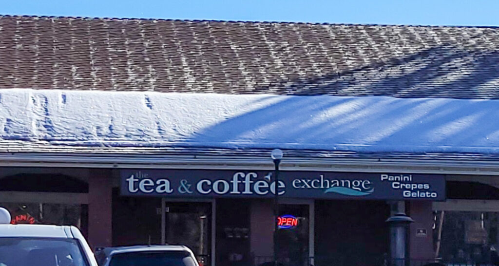 Tea and Coffee Exchange Coffee Shop Sign in Big Bear Lake