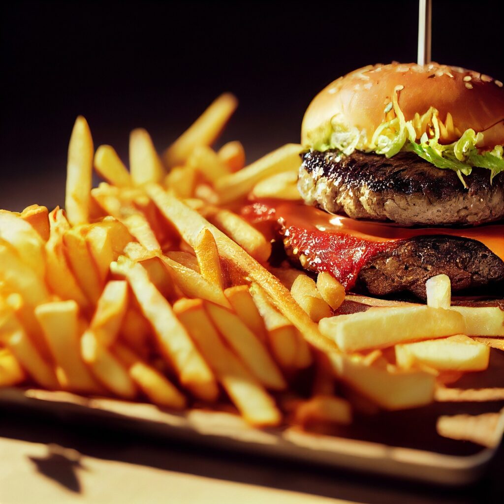 Hamburger with French fries